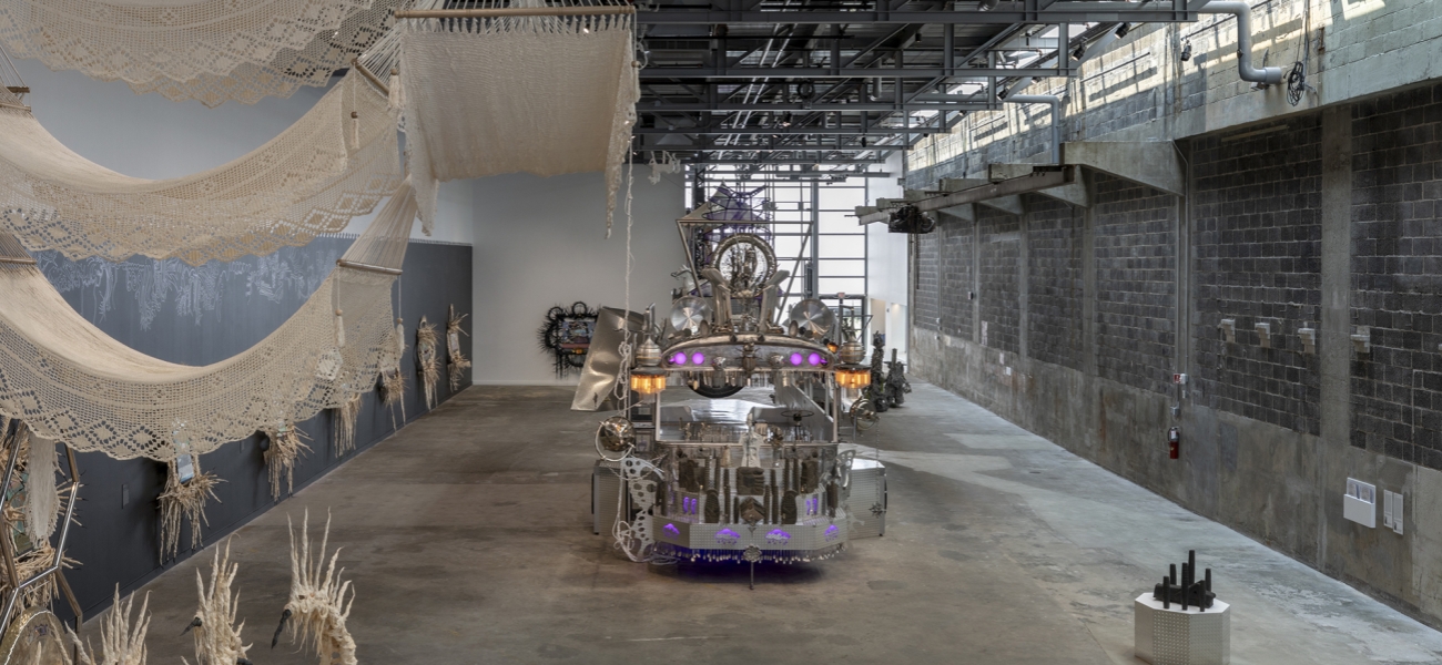 Sculptural works installed in industrial warehouse space