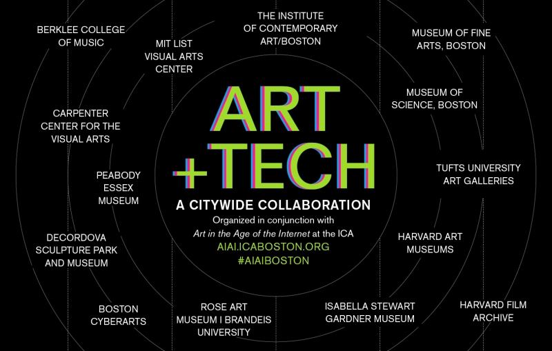 Graphic reading Art + Tech a City Collaboration and listing about a dozen Boston art organizations