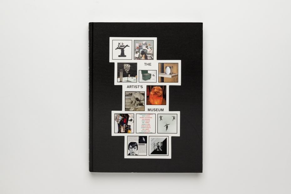 A black book cover with photos of artworks arranged across it titled "The Artist's Museum"