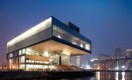 Exterior of the ICA at night 