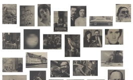 A collage of 24 black-and-white newspaper images, depicting various people and scenes in history.