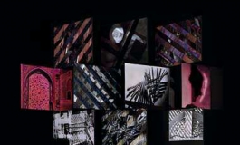A color photograph composed of 24 square images depicting various color and black-and-white scenes from film stills and fashion advertisements against a black background.