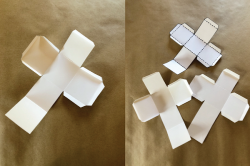 Dice cut-outs with folded flaps.