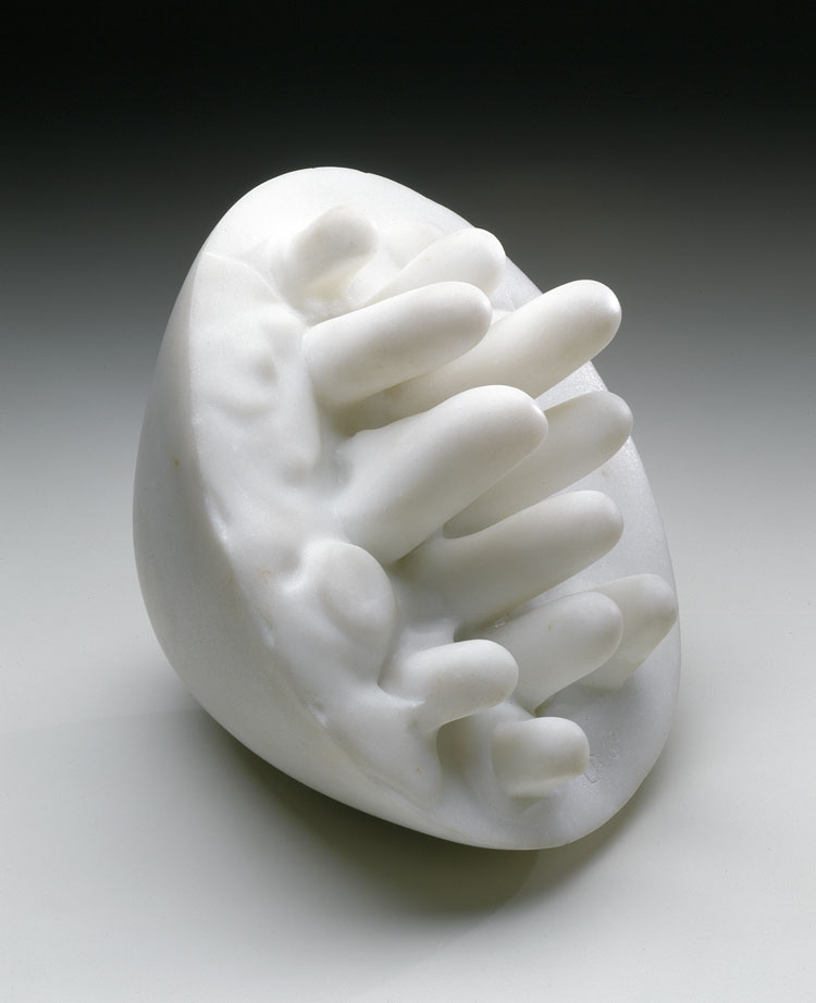 A hemispheric white marble sculpture with protruding, rounded spikes.