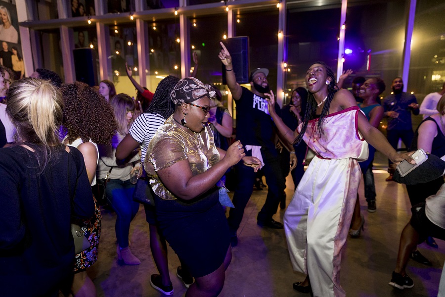 People dancing at First Fridays!