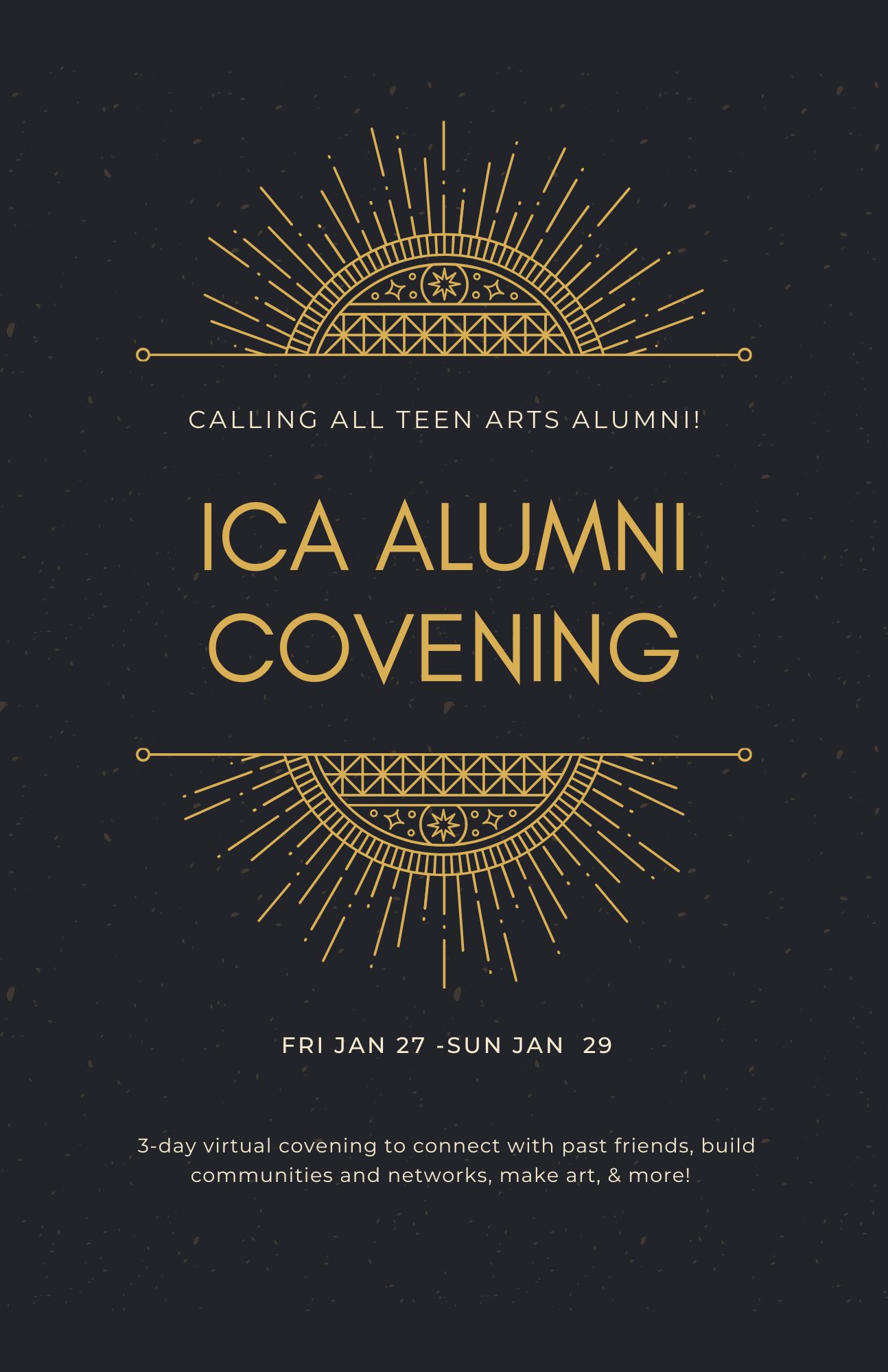 Black and gold graphic for Teen Alumni Convening