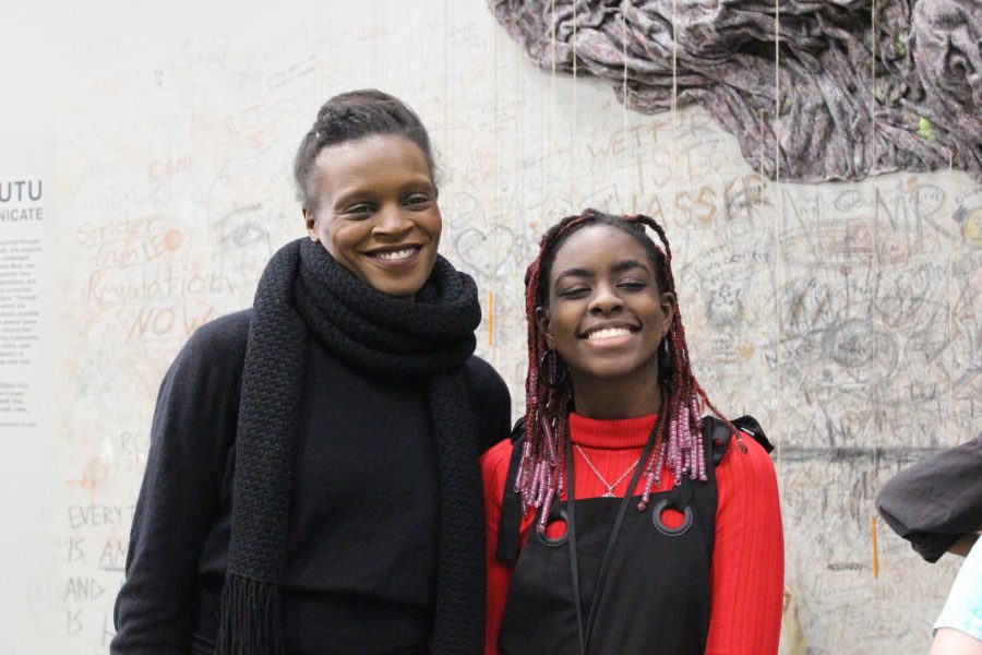 Okwui Okpokwasili and Mithsuca, ICA Teen during a Teen Arts Council event, 2018