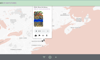A website of a map interface of the Northeastern United States with geo-tags featuring audio and images.