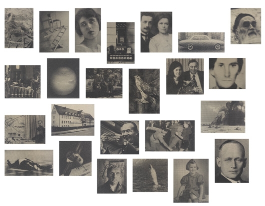 A collage of 24 black-and-white newspaper images, depicting various people and scenes in history.