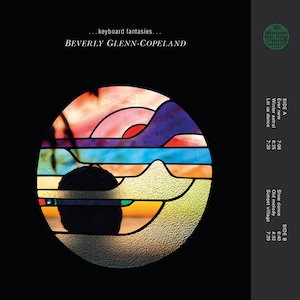 Album cover for Beverly Glenn-Copeland's Keyboard Fantasies, featuring the silhouetted head of an African American man within an abstract stained glass image.
