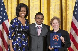 Michelle Obama with teen Romario