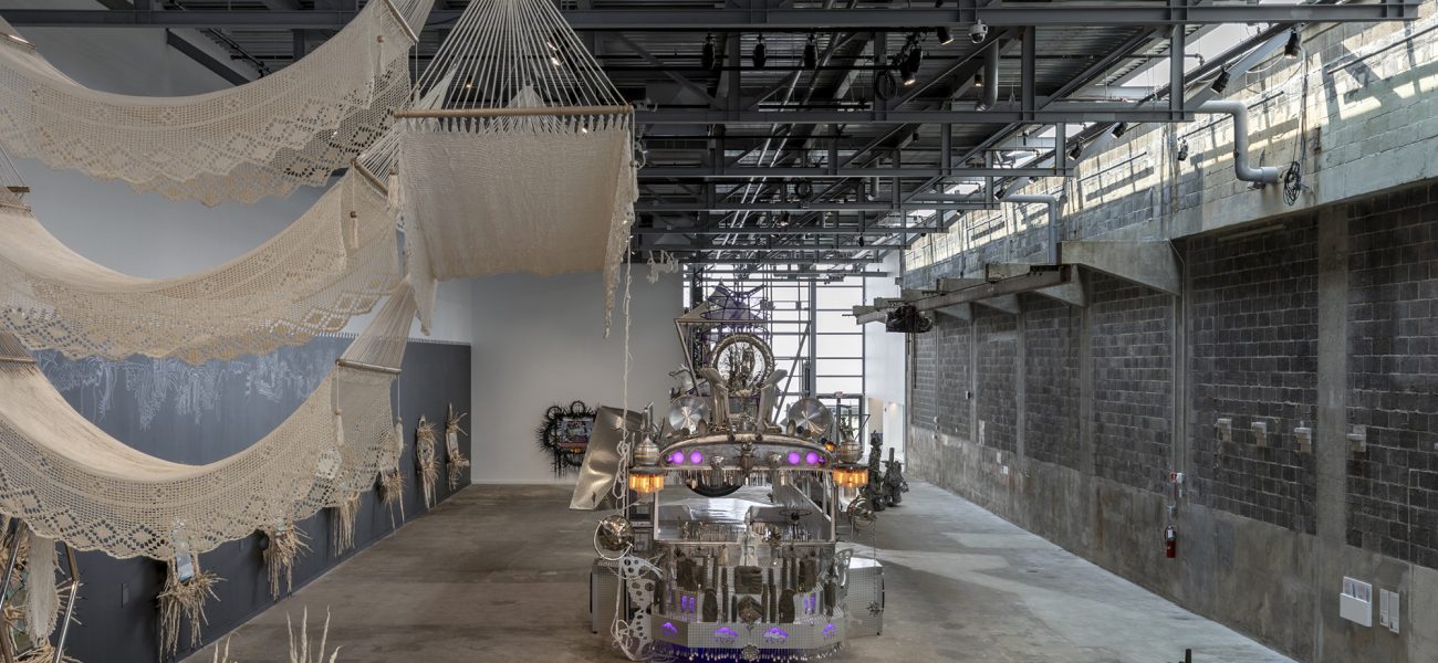 Sculptural works installed in industrial warehouse space