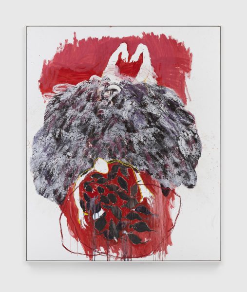 Abstract painting reminiscent of Portia Zvavahera, featuring bold red, black, and white brushstrokes. A central mass of textured paint sits atop a bright red background, echoing powerful forms seen at ICA Boston exhibitions.
