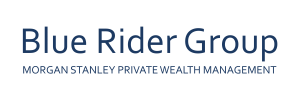 Blue Rider Group logo with Blue Rider Group in large blue text and Morgan Stanley Private Wealth Management in smaller blue text underneath on a light background, inspired by partnerships like Leilah Babirye at ICA Boston.