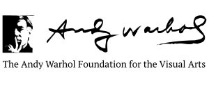 Black and white logo of The Andy Warhol Foundation for the Visual Arts, with a stylized portrait on the left and Andy Warhol’s signature above the foundation’s name in serif font.