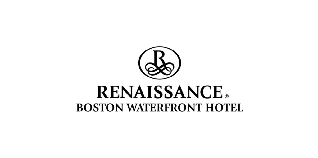 Logo for Renaissance Boston Waterfront Hotel. The design features a stylized letter R within a circle above the hotel name in bold, elegant text on a white background,