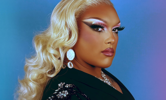 A person with long, wavy blonde hair and dramatic makeup poses against a blue gradient background. Text above and beside them promotes Project Creatine, a new opera starring Creatine Price, with credits to Lex Brown, Samuel Beebe, and Danny Zelibor.