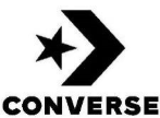The Converse logo, featuring a bold black chevron and star symbol above the word CONVERSE in all capital, black letters.