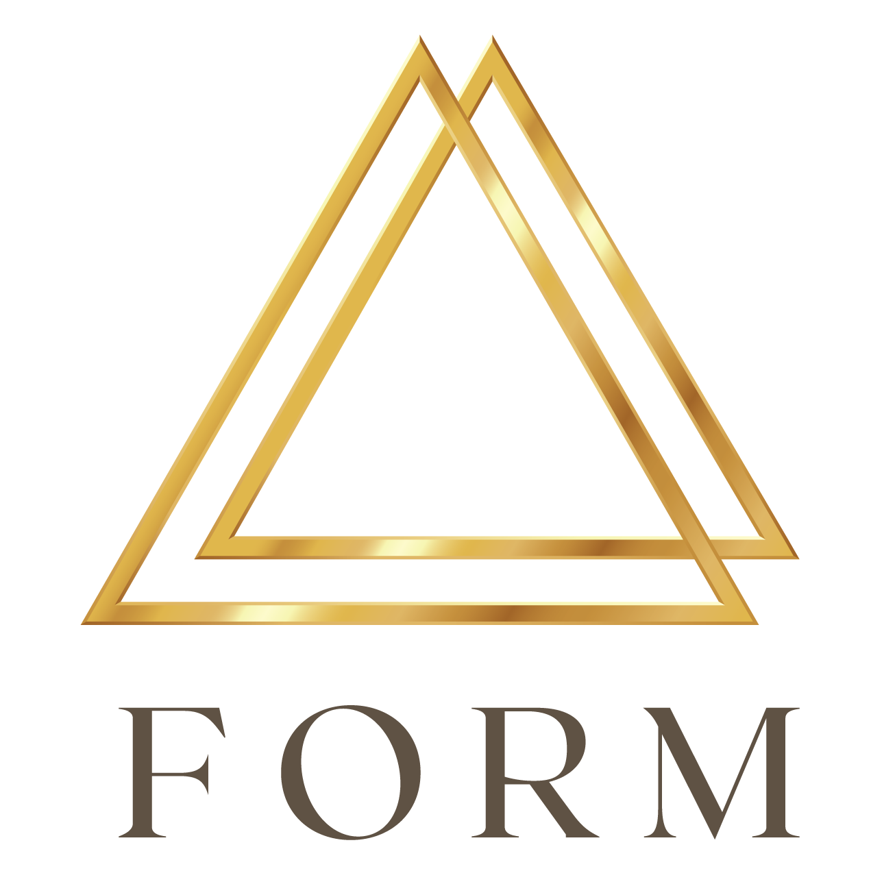 A logo featuring two overlapping gold triangles above the word FORM in elegant, dark gray capital letters, set against a white background.