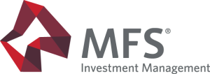 MFS Investment Management logo with a geometric red and maroon triangular icon to the left of the company name in gray text, reflecting a modern art-inspired design suitable for arts and exhibition settings.