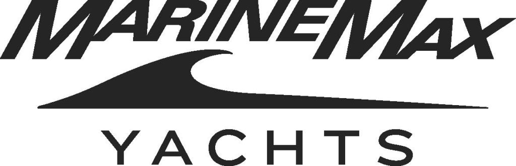 MarineMax Yachts logo featuring bold text above a stylized wave graphic, with the word YACHTS in capital letters below.