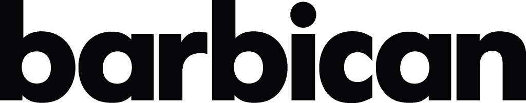 The image displays the word barbican in bold, black, lowercase letters on a white background, reminiscent of signage seen at cultural spaces like the East Boston ICA and ICA Watershed.