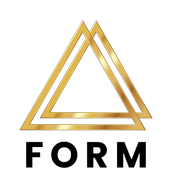 Gold geometric triangle logo above the word FORM in bold black letters, set against a plain white background.