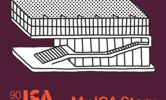 Line drawing of the ICA building above the text 90 Years of ICA and My ICA Story on a maroon background.